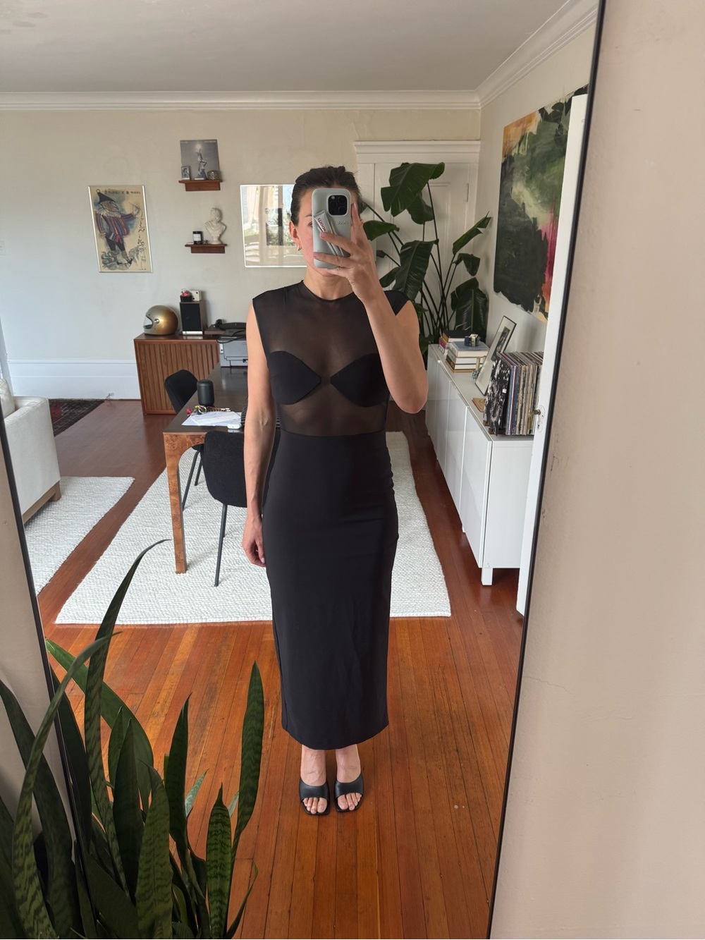 Zara Black Sheer Panel Maxi Dress